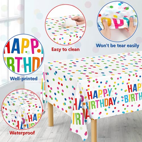 Miucat RAINBOW-DOT-002 3Pcs Birthday Tablecloth, Happy Birthday Decorations Set, Colorful Rainbow Dots Design With Happy Birthday Tablecloth. Waterproof Plastic Table Covers For Boys/Girls Party 54X108Inch thumb #3