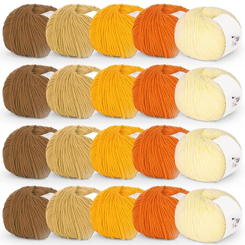 Image of Katech 20 Skeins Cotton Yarn for Crocheting-55% Cotton 45% Acrylic-#3 DK (Light)-Super Soft Milk Cotton Yarn-Great Crochet and Knitting Starter Kit for Colorful Craft(Color E)