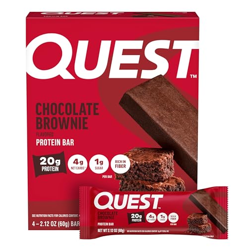 Quest Nutrition Chocolate Brownie Protein Bars, 20g Protein, 4g Net Carbs, 1g Sugar, High Fiber,...