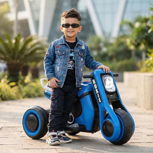 Image of Toyzone Roxie Kids Electric Bike (Blue)| Rechargeable Bike with 6V 4.5Ah Battery | MP3 /USB /BT Music & LED Lights| Smooth Acceleration | 6 Months Battery warranty, For Kids Age 2 to 8 Years, Upto 35 kg
