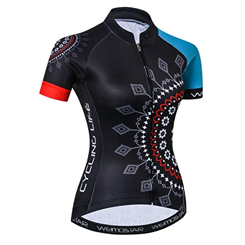 Weimostar Women's Cycling Jersey Short Sleeve Bike Shirt Bicycle Clothing Black Size XXL
