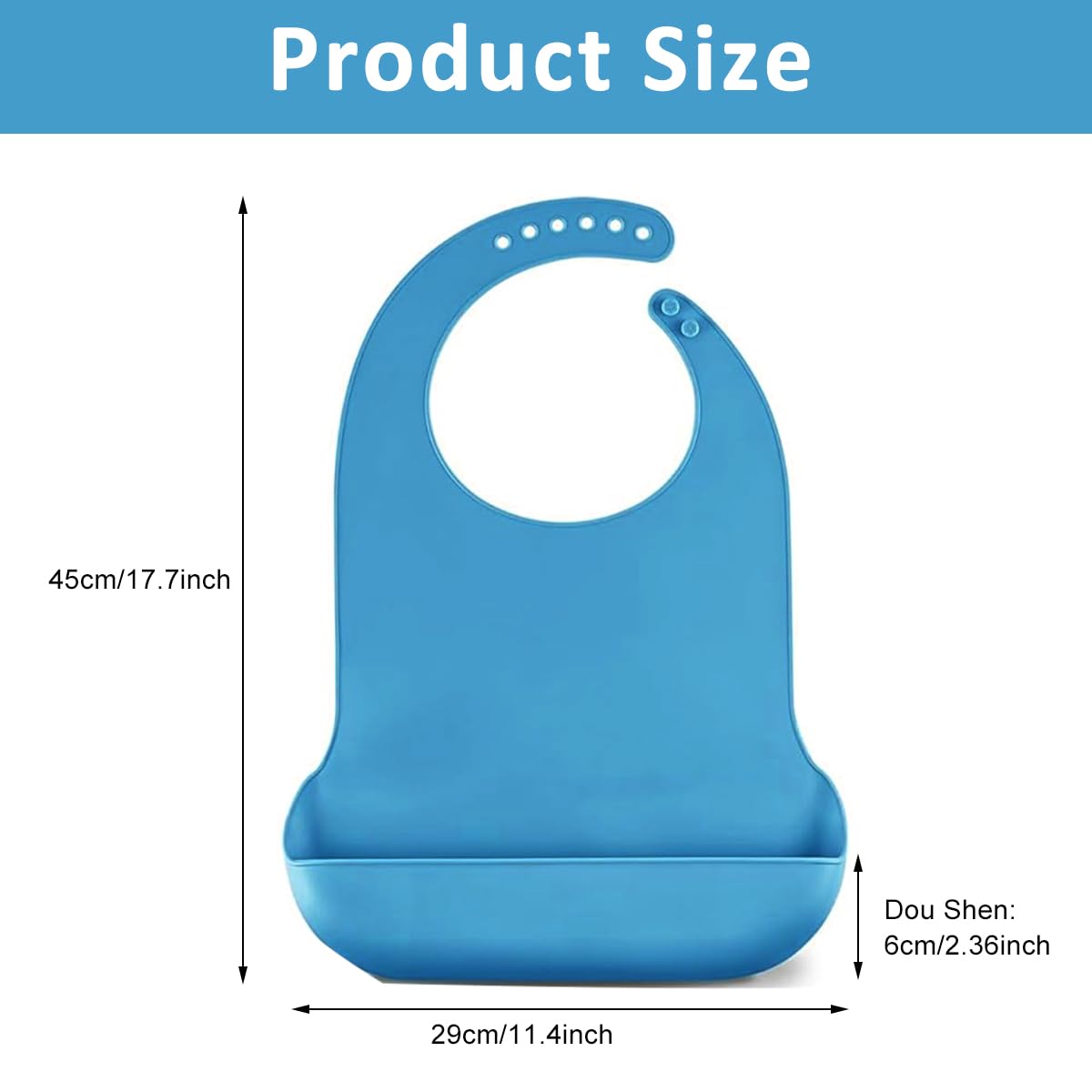 HANNEA® Silicone Adult Bibs Small Reusable Bib with Catch-All Pocket & Adjustable Neck Strap, Waterproof Dining Bibs for Elders, Patient, Easy To Clean 17.7x11.4 Inches (Blue) - Image 2 thumbnail