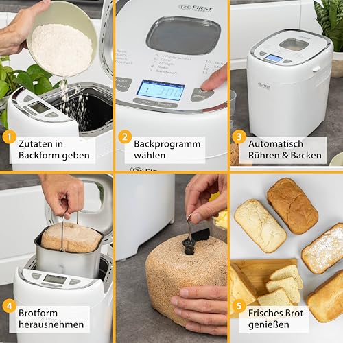 TZS First Austria multifunktionaler Brotbackautomat |13 Programme|individuelle Teigmenge |einstellbare Bräunungsgrade|Timer |Warmhaltefunktion |automatische Abschaltung |inklusive Zubehör – Bild 4