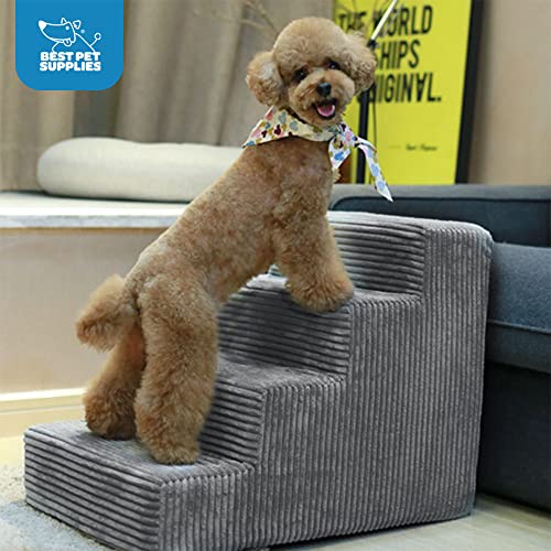 Image of Best Pet Supplies 4-Step CertiPUR-US Certified Foam Pet Stairs /Steps, 24 x 15 x 19-Inch, Gray