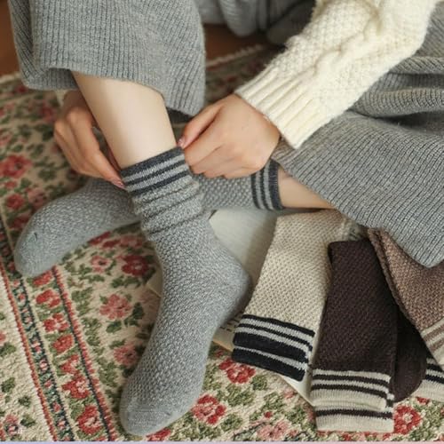 CHUNFO Womens Crew Socks,Striped Knitted,Slouch,Breathable,Casual y2k,Warm,Boot Loafers,Home Essential Lounging,Size5-8.53