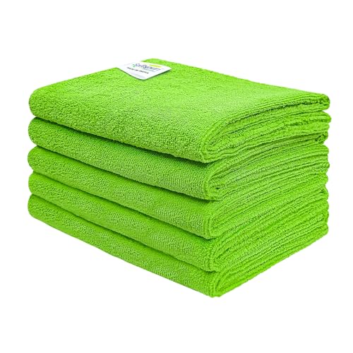 Image of SOFTSPUN Microfiber Cloth - 5 pcs - 40x60 cms - 340 GSM Green - Thick Lint & Streak-Free Multipurpose Cloths - Automotive Microfibre Towels for Car Bike Cleaning Polishing Washing & Detailing