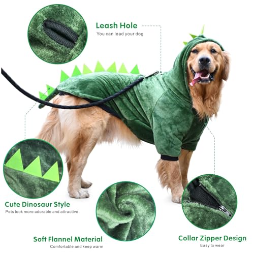 Idepet Large Dogs Halloween Dinosaur Costume Jacket Pet Dog Warm Fleece Winter Clothing Outfits Funny Apperal Golden Retriever Pitbull Clothes Hoodie thumb #1
