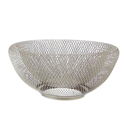 Cabilock 1 Pc Wrought Storage Basket for Fruits Vegetables Snacks Stylish Silver Design Multipurpose Drainage Storage for Kitchen Living Room Use