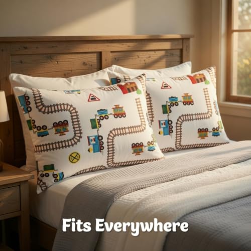 Image of 2-Pack Toddler Travel Pillowcases -100% Soft Microfiber, Breathable and Hypoallergenic - 14 inch by 20 inch Kids Pillowcases fits Pillows 14x19, 13x18 or 12x16, Choo Choo Train