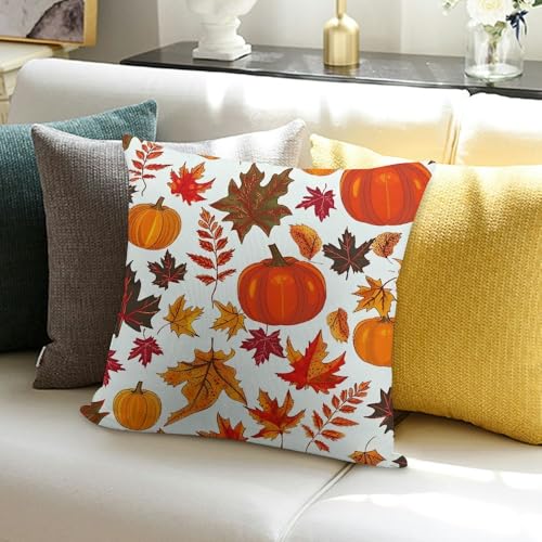 KANXLAN Fall Leaves Pumpkins Annabel Kidston Home Decor Pillow Cover for Sofa Couch 20x20in