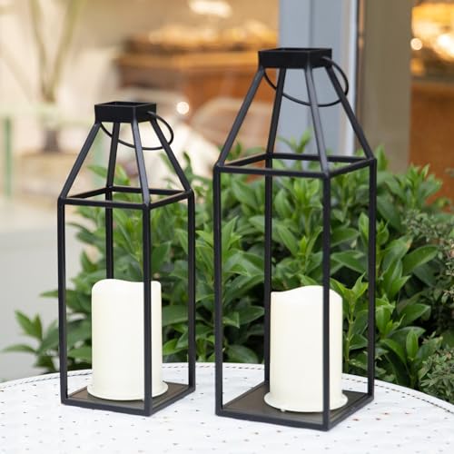 HPC-Decor-2PCS-Solar-Lanterns-for-Outdoor-Decor-18in-15in-Black-Metal-Candle-Lanterns-wWaterproof-Solar-Powered-Candles-Modern-Farmhouse-Hanging-Lanterns-Decor-for-Front-PorchYard-Garden-Patio HPC Decor 2PCS Solar Lanterns for Outdoor Decor 18in 15in Black Metal Candle Lanterns wWaterproof Solar Powered Candles Modern Farmhouse Hanging Lanterns Decor for Front PorchYard Garden Patio