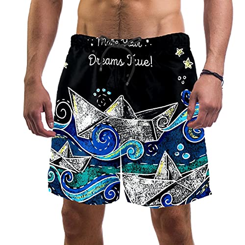 nakw88 Sailing Paper Boat - Bañador para hombre, secado rápido, con bolsillos, Multicolor, L Cover