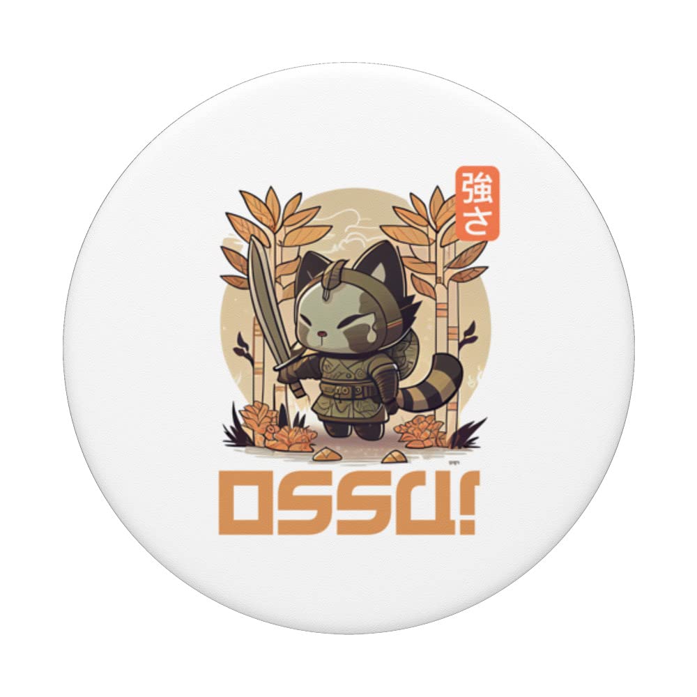 Ossu! Bamboo Garden Kitten Samurai Graphic for Girls Boys PopSockets Swappable PopGrip, Black - Image 3