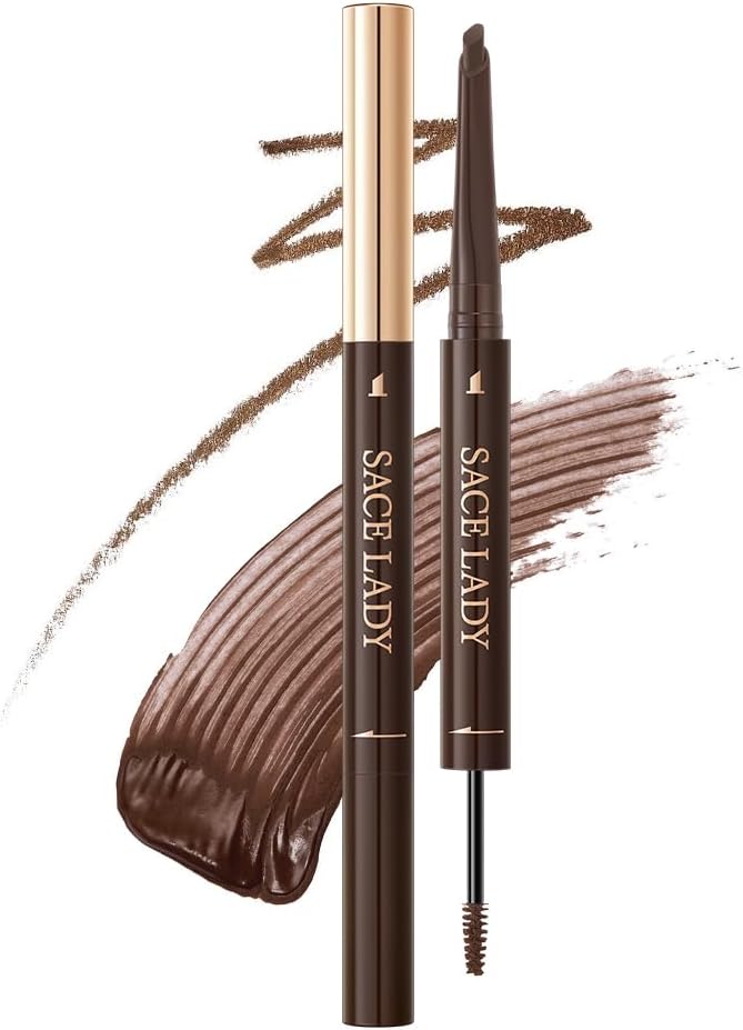 Sace Lady Lápis de sobrancelha e gel de sobrancelha 2 em 1, caneta de sobrancelha de ponta dupla e pincel de sobrancelha para sobrancelhas mais cheias, fofa e precisa, à prova…