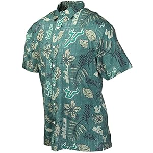 Wes and Willy Mens College Hawaiian Short Sleeve Button Down Shirt Vintage Floral (South Florida Bulls,Large) Green