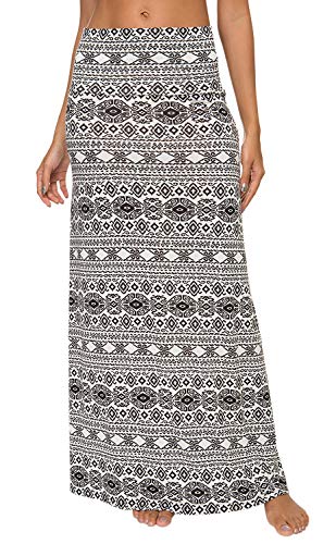 Women's Boho Flod Over Long Maxi Skirt Elastic High Waisted Long Skirts for Women