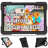 UJJ Tablet 10 Inch Android 14 Tablet, 20GB+128GB/1TB Expandable, Android Tablets with WiFi 6, Octa-Core, GPS, Parental Control, BT5.0, Drop-Proof Case - Black