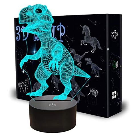 3D Dinosaur Night Light, Kids 3D Illusion Lamp for Bedroom Decor with 7 Color Changing and Smart Touch Control, Dinosaur Gifts for Boys and Girls Christmas by QpenguinBabies Cover