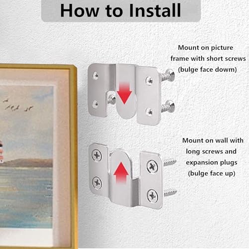 Image of 4 Pairs Flush Mount Bracket, Stainless Steel Headboard Wall Mounting Brackets, 54x30mm Interlocking Furniture Connector for Large Picture Hanging and Sectional Couch Connectors, Large