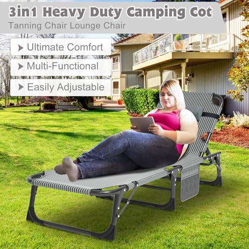 Image of ABORON Camping Cot for Adult Extra Wide, Heavy-Duty 1200D Oxford Cot for Sleeping, Portable Folding Camp Bed with Mat