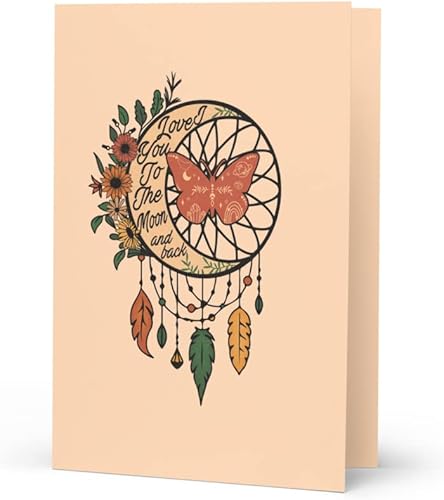 So Sketchy Tarjeta con texto en inglés "I Love You To The Moon And Back"  Tarjeta atrapasueños para un ser querido disponible en Yaxa Venezuela