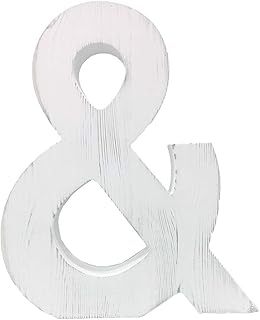Extra Large Wood Decor Letters Wood Distressed White Letters DIY Block Words Sign Alphabet Free Standing Hanging for Home Bedroom Office Wedding Party (&)