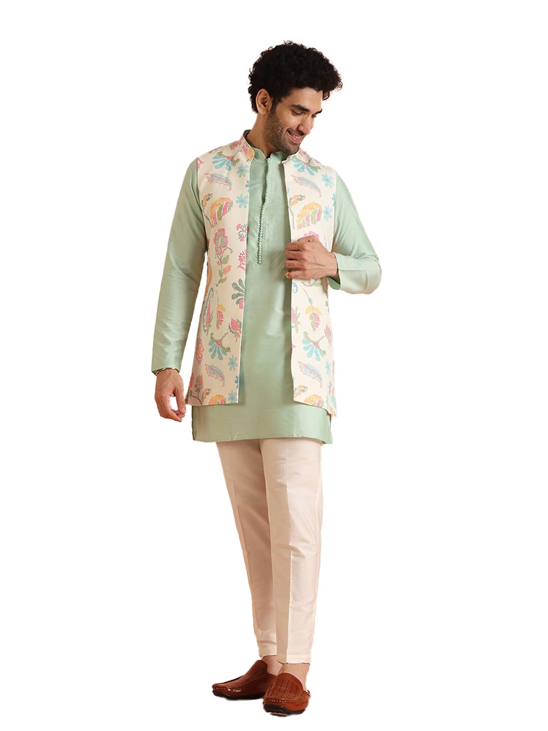 Kisah Cotton Blend Kurta Jacket Trouser Set For Men | Nehru Jacket Waistcoat Kurta Set With Trousers | Mens Ethnic Collections-Ka-0975-5574-T301-38-Multi