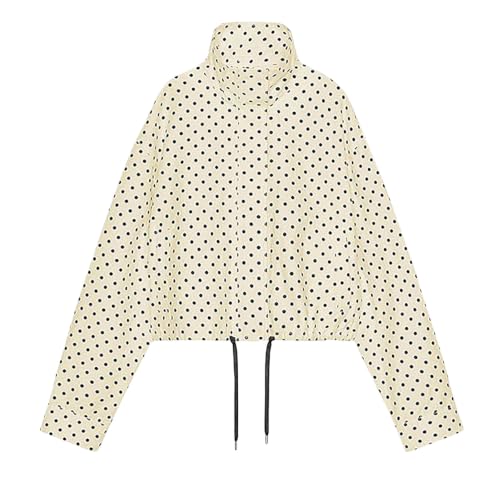 YNCSZEC Women Polka Dot Stand Collar Jacket Long Sleeve Zip Up Drawstring Lightweight Casual Fashion Outerwear with Pockets Khaki women jackets fall S - image 8