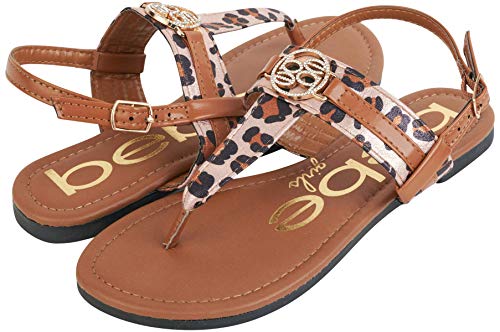 bebe Girls' Sandals - Leopard Print Thong Dress Sandals with Ankle Strap, Open Toe Easter Summer Shoes for Little Girls4