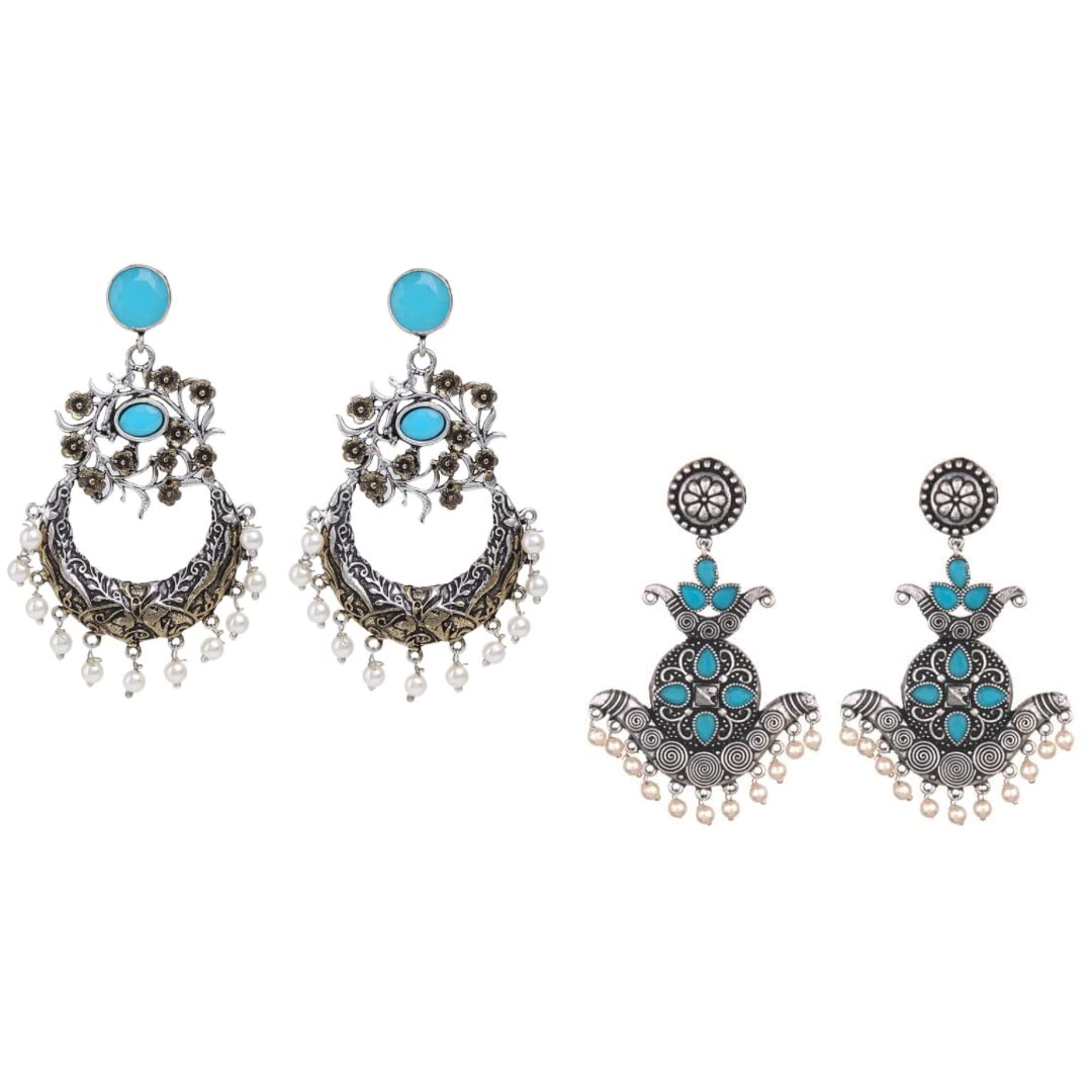 EfulgenzBoho Vintage Antique Ethnic Gypsy Tribal Indian Oxidized Silver Pearl Tassel Peacock Jhumka Dangle Earrings Jewelry