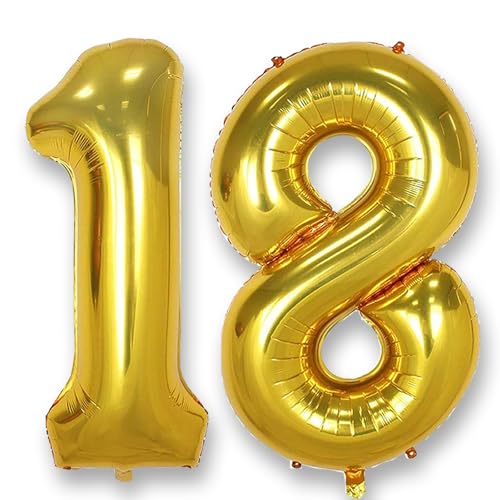 AULE 40 Inch Jumbo Gold Foil Mylar Number Balloons for Boy Girl 18th Birthday Party Decorations 18 Years Old Anniversary Party Supplies