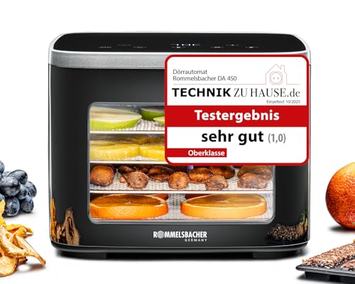 ROMMELSBACHER Dörrautomat DA 450, Dörrfläche 0,2 m², inkl. 5 Edelstahl-Dörrtabletts, 1 Dörrgitter, 1 Dörrunterlage, 2 Müsliformen, LCD-Display, 99 Std. Timer, Temperatur einstellbar (35 °C – 80 °C) ROMMELSBACHER Dörrautomat DA 450, Dörrfläche 0,2 m², inkl. 5 Edelstahl-Dörrtabletts, 1 Dörrgitter, 1 Dörrunterlage, 2 Müsliformen, LCD-Display, 99 Std. Timer, Temperatur einstellbar (35 °C – 80 °C)