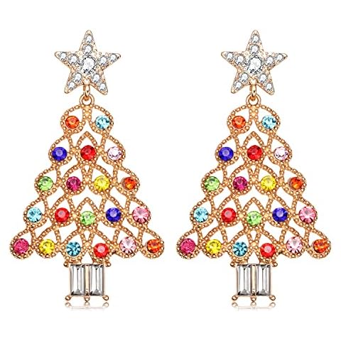 ANGLESJELL Beaded Christmas Earrings for Women Rhinestone Xmas Tree Earrings Snowman Present Box Dangle Earrings Christmas Party Earrings Holiday Festive Jewelry Gifts, Zinc, not know Cover