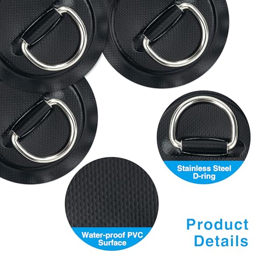 Omoojee Edelstahl D-Ring Patch Kit, PVC Paddle Board D-Ringe für Kajak, Schlauchboot, Caneo, SUP, kein Kleber enthalten, wasserdicht