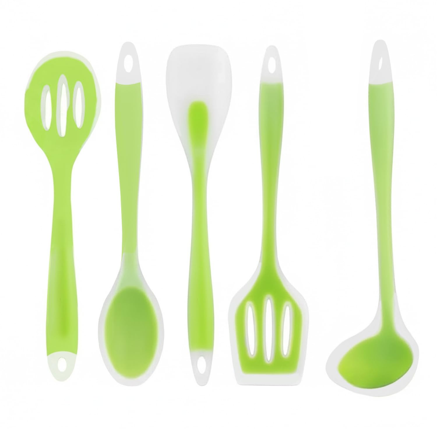 KARP Imported Premium 600°F Heat Resistant 5 Piece Silicone Spatula Set for Silicone Cooking Tools Gadgets Set, BPA Free Non Stick Solid and Slotted Turner Spatula, Mixing Spoon, and Soup Ladle -Green