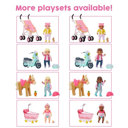 Baby Born MINIS Playset - Medium Tan Skin Tone Doll with Brown Eyes, Scooter & Helmet Accessory, Includes Reusable Carrying Case