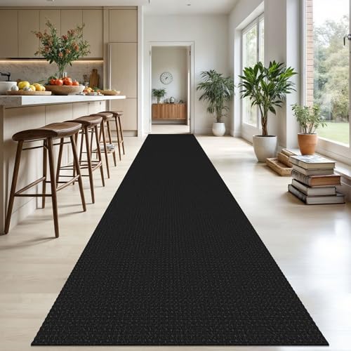 KOZYFLY Extra Long Runners for Hallways 3x20 ft Washable Kitchen Runner Non Slip Rubber Backed Hallway Rug Cotton Entryway Runner Rug Floor Carpet for Indoor Hall, Kitchen, Stair, Black/Dark Grey