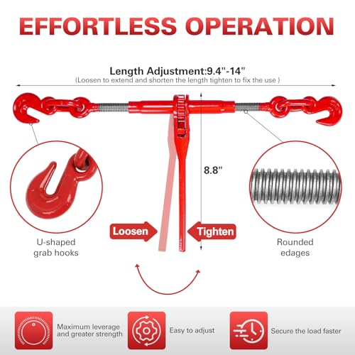 Fahkns 132754-LTMHE Ratchet Chain Binder 2Pcs,1/4 Inch To 5/16 Inch Heavy Duty Load Binders thumb #2
