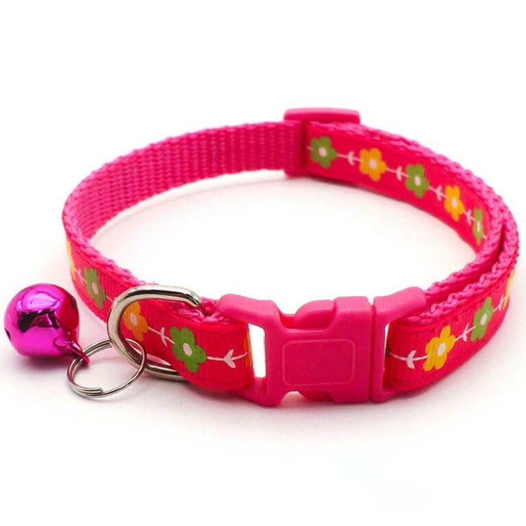 Image of Cat & Puppy Collar with Bell,Kitten & Small Dogs Soft Adjustable,Safe,Solid & Protective Breakaway for Cats & Puppies,Cute Kitty Neckband with Daisy Flower Print-(Red)