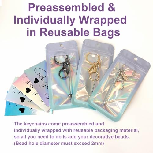 Image of 42 /84 /126 Pcs Beadable Keychain Bars Bulk Blank DIY Beaded Keychain Making Supplies with Bag Thank You Card