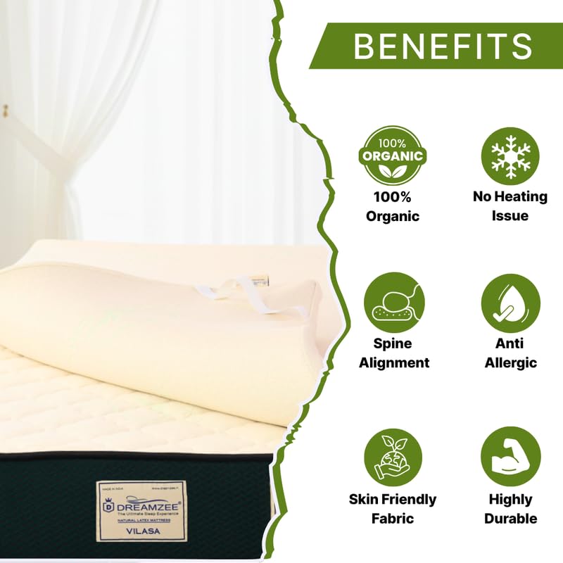 Image of Dreamzee 100% Certified Natural Latex Mattress Topper with Organic Cotton GOTS Fabric | Medium Comfort | 5 Year's Warranty | Mattress Padding Topper Queen Size (75x60x2 Inches)
