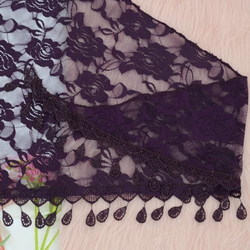 Anna-Kaci Women's Sheer Floral Lace Triangle Mantilla Scarf Lightweight Tassel Shawl Wrap Head Scarf3