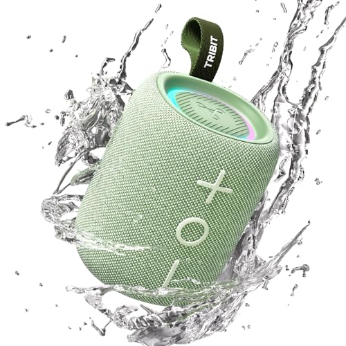 Image of Tribit StormBox Mini+ Bluetooth Speaker 12W,360Surround Sound,Custom EQ,12H Playtime,BT 5.4,AAC /SBC Support,LED Lights,IPX7 Waterproof,TWS Pairing,Type-C, Portable for Home /Outdoor /Travel Green