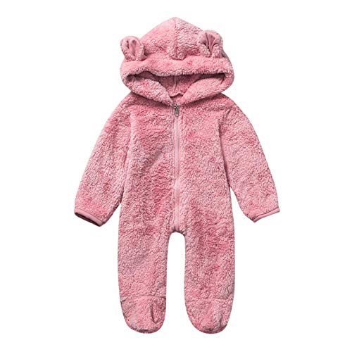 Newborn Baby Fleece Jumpsuit,Infant Toddler Footed Plush Sleepwear Hooded Romper Warm Coat Bear Ear Snowsuit Footie Romper (Hot Pink, 12-18 Months)