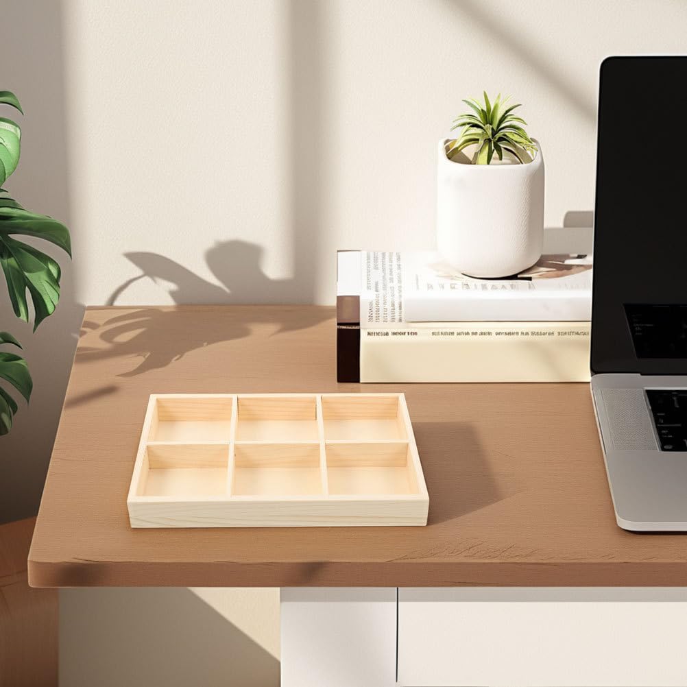 Cabilock Caja Organizadora De Madera Con Compartimentos Divididos 9 Secciones Bandeja De Almacenamiento Multifuncional Para Escritorio Materiales De Arte Crayones Oficina Y Hogar