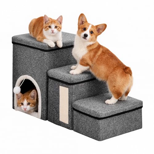Scaletta pieghevole per animali domestici, cuccia e tiragraffi, contenitore pieghevole, scala ausiliaria per cani di piccola taglia, cani anziani e gatti