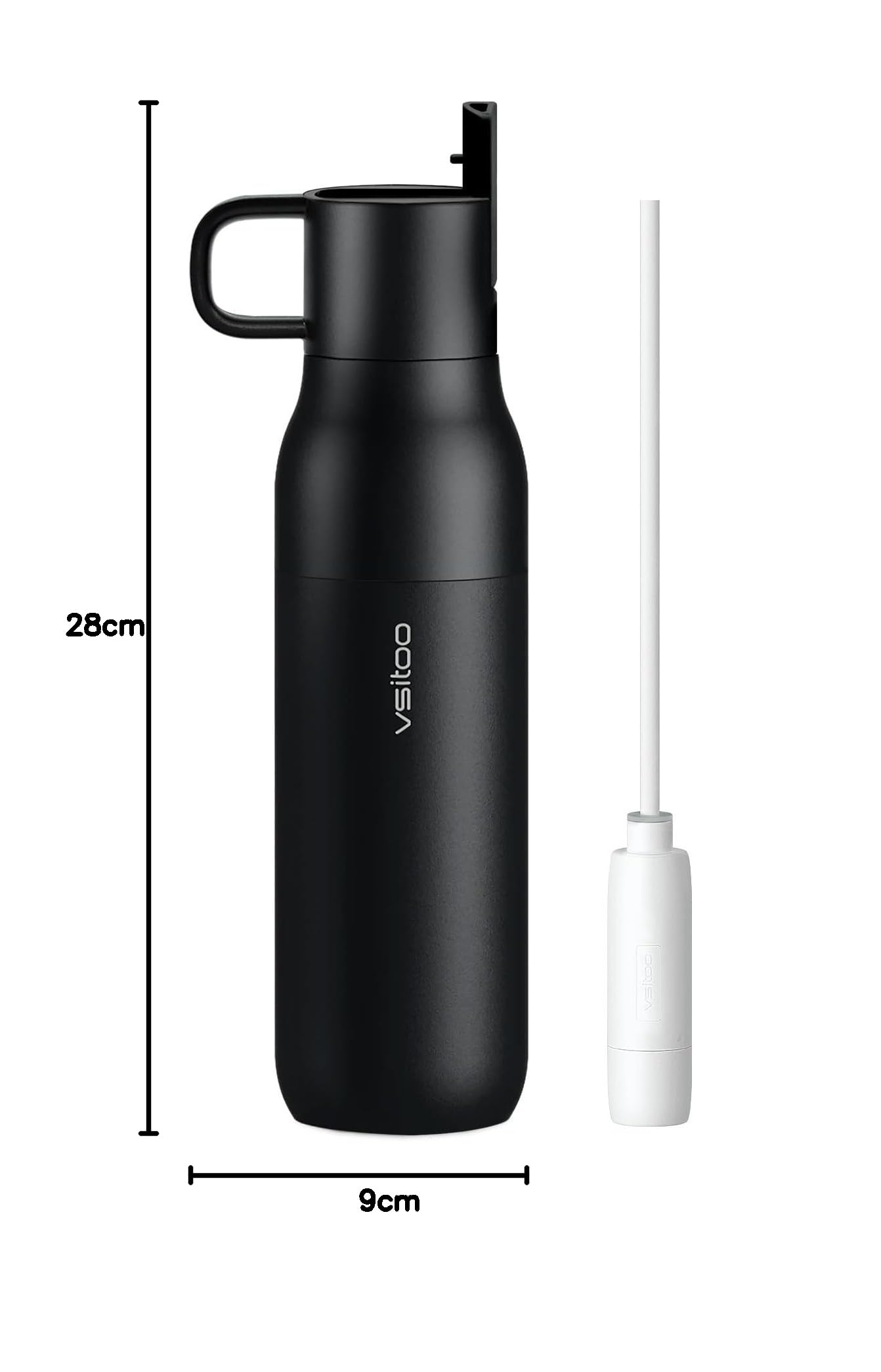vsitoo CarbonFiber Filterwasserflasche, 750 ml, isolierte Edelstahl-Wasserflaschen mit Filter, BPA-freie Filterwasserflasche, ersetzt 300 Kunststoff-Wasserflaschen, inklusive 1 Filter, Schwarz