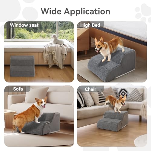 Image of 2 Steps Dog Stairs for Sofas & Chairs, 8.3 inch Tall Pet Steps for Small to Medium Dogs & Cats, Waterproof with Removable Cover & PE Support Board for Sofa, Chair, or Stairs