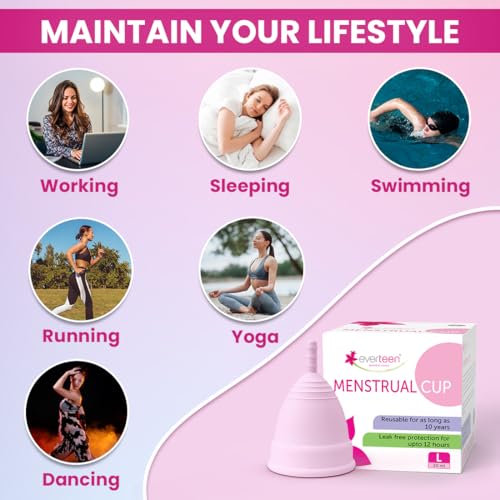 Image of everteen Combo Large Menstrual Cup 30ml and 30 Panty Liners 185mm, Leak Proof Protection during Periods for Women, Ideal for Daily Discharge, Spotting & Everyday Freshness