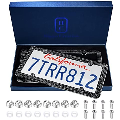 HC Luxury Handcrafted Bling Black Rhinestone License Plate Frame Cover